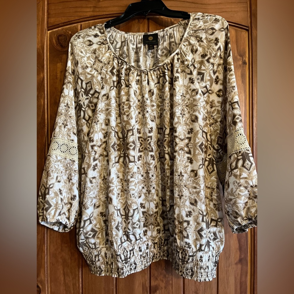 JM Collection XL Ladies print top with elastic band